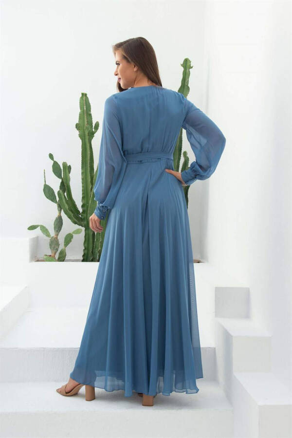 Indigo Chiffon Wrap Long Dress - 5