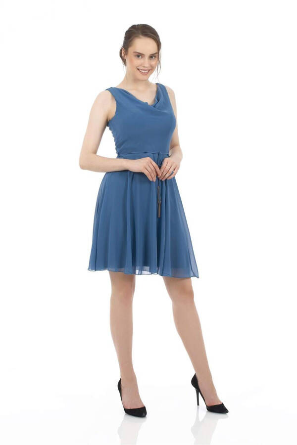 Indigo Degaje Collar Short Dress - 3