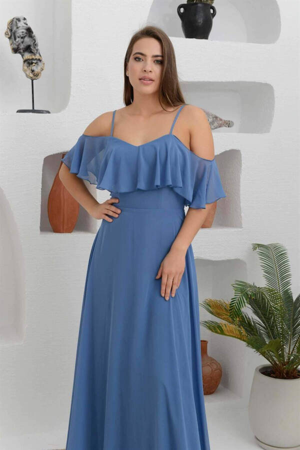 Indigo Low-Sleeved Strapless Long Evening Dress - 8