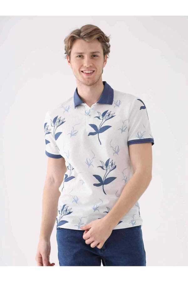 Indigo Men's Slim Fit Floral Casual Polo Collar T-shirt - 1