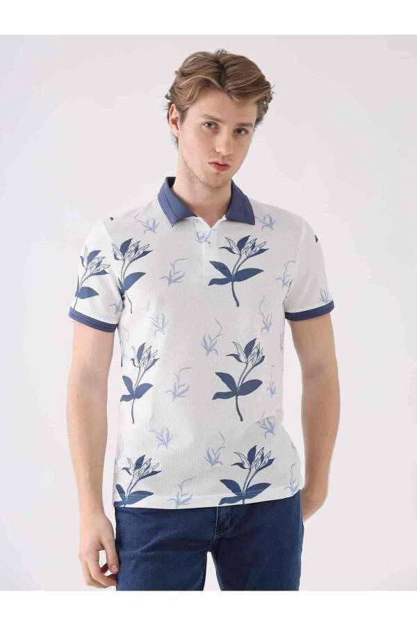 Indigo Men's Slim Fit Floral Casual Polo Collar T-shirt - 5