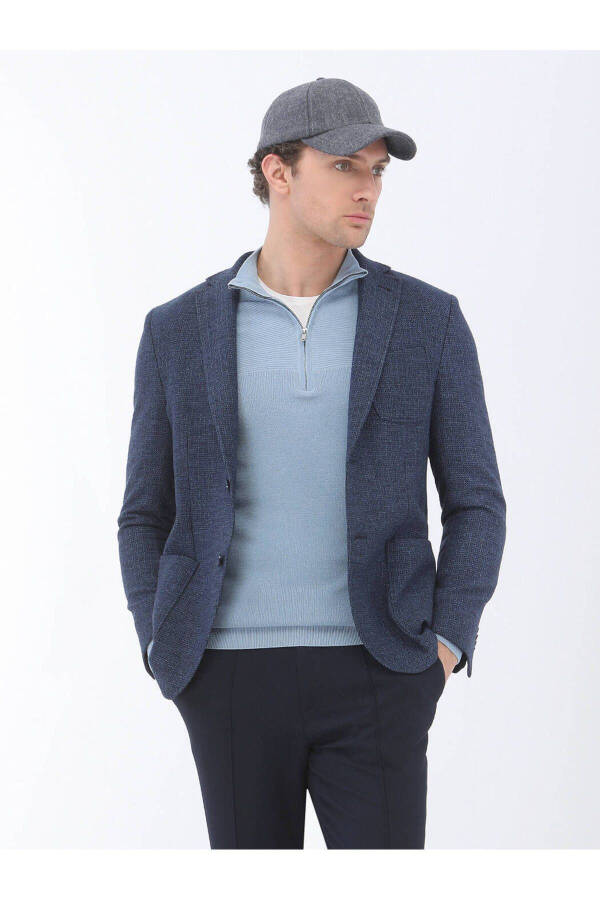 Indigo Micro Regular Fit Wool Blend Jacket - 4