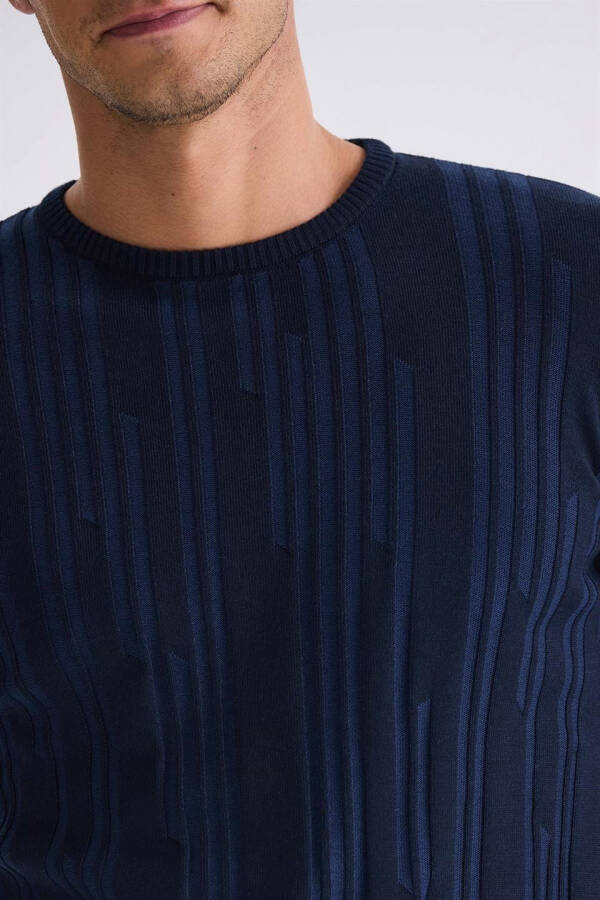 Indigo Slim Fit Crew Neck Patterned Knit Sweater - 7