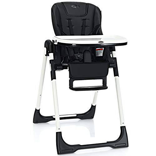 INFANS High Chair for Babies & Toddlers, Foldable Highchair with Multiple Adjustable Backrest, Footrest and Seat Height, Removable Tray, Detachable PU Leather Cushion, Built-in Rear Wheels (Black) - 44