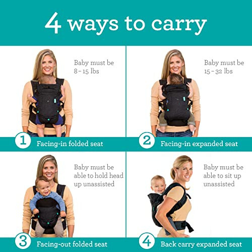 Infantino Flip 4-in-1 Carrier - Ergonomic for Newborns and Older Babies 8-32 lbs - 32