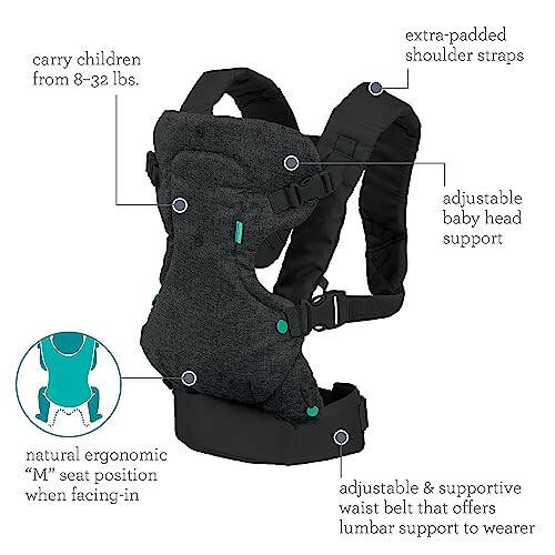 Infantino Flip 4-in-1 Carrier - Ergonomic for Newborns and Older Babies 8-32 lbs - 35