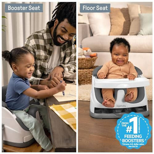 Ingenuity Baby Base 2-in-1 Booster Feeding and Floor Seat with Self-Storing Tray - Slate - 38