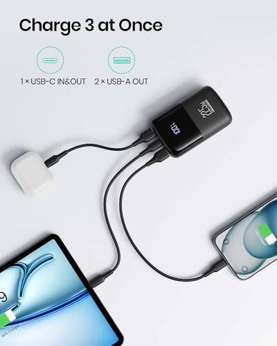 INIU Ko'chma Zaryadlovchi, Eng Kichik 22,5 Vt 10000 mAh Quvvat Banki, USB C kirish/chiqish tez zaryadlash 3 chiqishli mini batareya to'plami zaryadlovchi, iPhone 15 14 13 12 11 Samsung S23 Google iPad Tablet uchun telefon ushlagichi bilan - 5