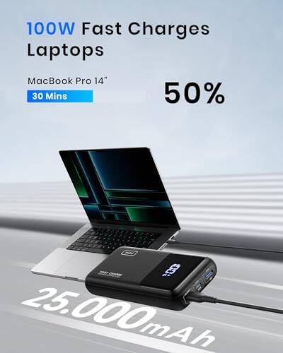 INIU Power Bank, 25000mAh 100W USB C Laptop Taşınabilir Şarj Cihazı, PD QC Hızlı Şarj 3 Çıkışlı Harici Pil Paketi Laptop MacBook Dell XPS iPad Tablet Steam Deck iPhone 15 14 13 Pro Samsung S22 vb için - 2