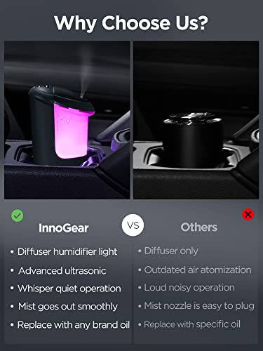 InnoGear Araba Difüzörü, USB Yağ Difüzörü Ultrasonik Araba Nemlendirici Soğuk Buğu Mini Taşınabilir Difüzör Otomobil Aroma Difüzörleri Araç Ev Ofis Seyahat İçin, Siyah - 2