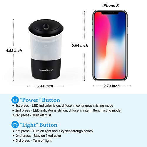 InnoGear Araba Difüzörü, USB Yağ Difüzörü Ultrasonik Araba Nemlendirici Soğuk Buğu Mini Taşınabilir Difüzör Otomobil Aroma Difüzörleri Araç Ev Ofis Seyahat İçin, Siyah - 6