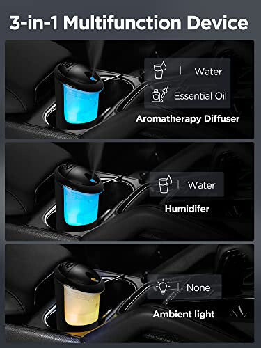 InnoGear Car Diffuser, USB Oil Diffuser Ultrasonic Car Humidifier Cool Mist Mini Portable Diffuser Automobile Aroma Diffusers for Vehicle Home Office Travel, Black - 5