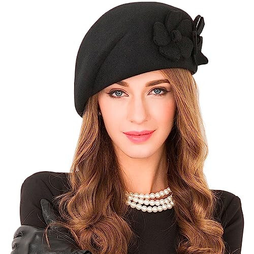 INOGIH Wool Blend French Beret Hat for Women Solid Beanie Cap Stretchable Winter Warm Beret - 15