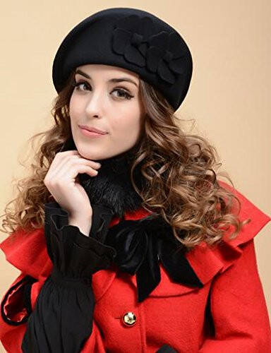 INOGIH Wool Blend French Beret Hat for Women Solid Beanie Cap Stretchable Winter Warm Beret - 16