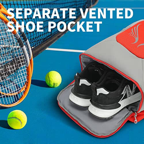 INOXTO 40L Ayollar va Erkaklar uchun Katta Tennis Ruxsatnomasini, 2 ta Tennis Raketkasini Sig'dira oladigan, Su o'tkazmaydigan va nafas oladigan Pickleball Sumkasi, Tennis Badminton Sayohati Kampi uchun Mustaqil Oyoq Kiyim Saqlash Joyi bilan - 5