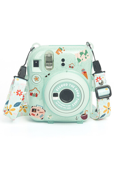 Instax mini 12 Green Camera - 10 Pack Film - Clip Stand - PVC Album and Glitter Plexiglass Case Set - 5