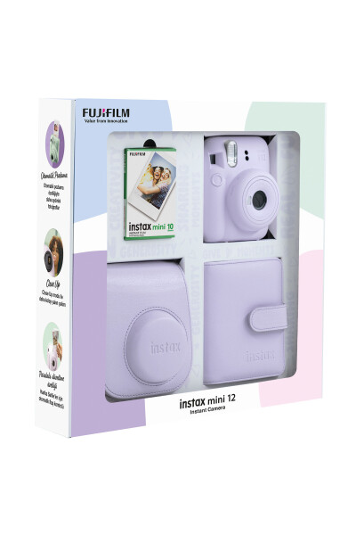 Instax mini 12 Lila Fotoğraf Makinesi 10'lu Film Kare Albüm ve Deri Kılıf Bundle Box - 2