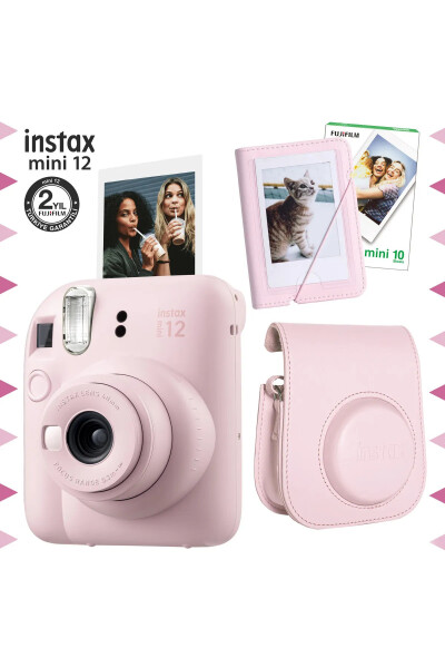 Instax mini 12 Pink Camera-10 Pack Film-Mini Album and Leather Case Set - 2