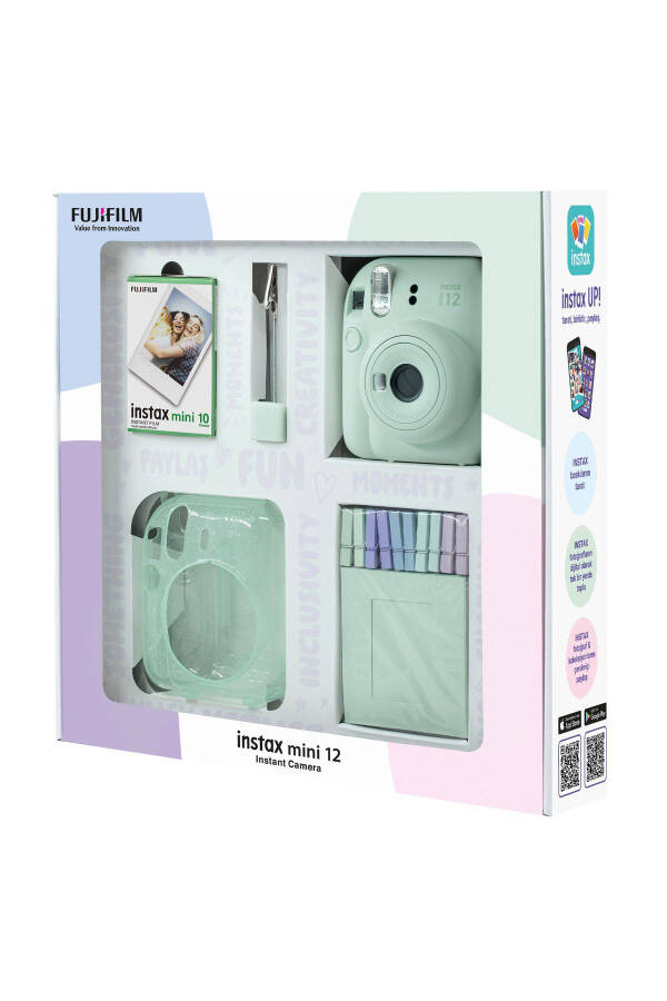 Instax mini 12 Yashil Kamera 10 dona Film Glitter Plexiglass Qopqoq Mandal va Qisqichli Rasm Stend - 2