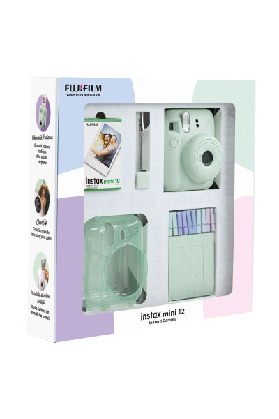 Instax mini 12 Yashil Kamera 10 dona Film Glitter Plexiglass Qopqoq Mandal va Qisqichli Rasm Stend - 3