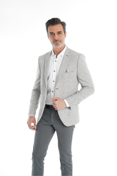 İntersivin Slim Fit Yarım Astarlı Erkek Yazlık Füme Blazer Tek Ceket - 3