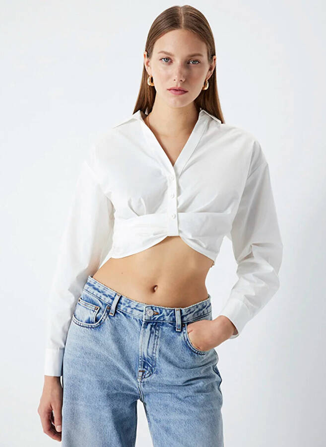 Ipekyol Shirt Collar Broken White Women's Blouse IS1240006083096 - 3