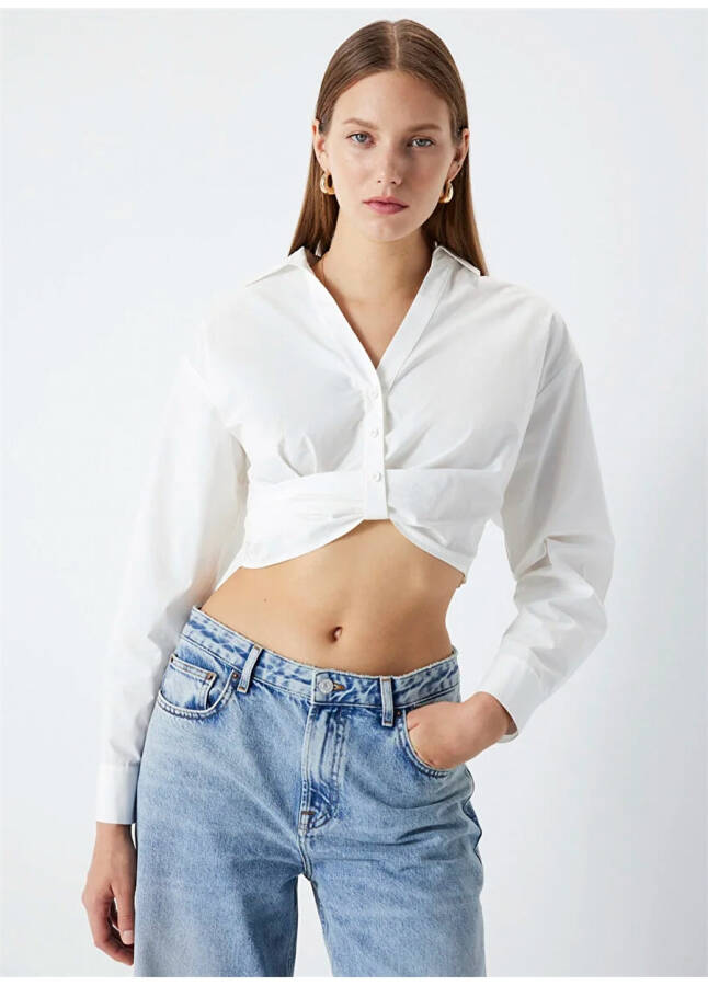 Ipekyol Shirt Collar Broken White Women's Blouse IS1240006083096 - 7