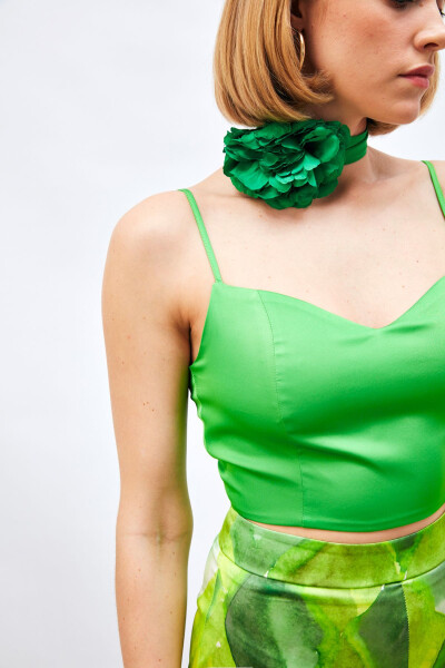 Ipli Satin Crop Top - OCHIQ YASHIL - 6