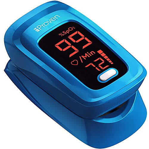 iProven Pulse Oximeter Fingertip - Blood Oxygen (O2) Saturation Level Monitor - with Heart Rate Detection - Oximetro De Pulso - Finger Oximeter with Pulse Indicator - Best Accuracy by OXI-27 Blue - 1