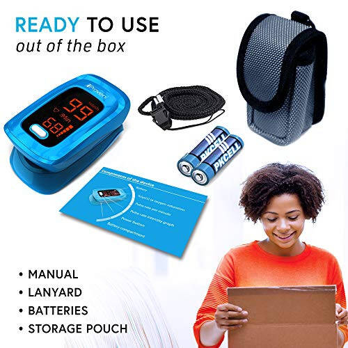 iProven Pulse Oximeter Fingertip - Blood Oxygen (O2) Saturation Level Monitor - with Heart Rate Detection - Oximetro De Pulso - Finger Oximeter with Pulse Indicator - Best Accuracy by OXI-27 Blue - 5