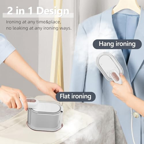 iRUNTEK Steamer for Clothes, Steamer and Iron 2 in 1, 30s Fast Heat-up, 1000W Strong Penetrating Steam, Removes Wrinkle, Portable Handheld Garment Steamer for Home and Travel, White - 2