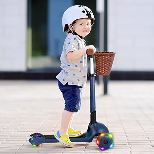 iSporter 3 g'ildirakli bola scooter, 2-5 yoshli bolalar uchun, 3-5 yoshli o'g'il va qiz bolalar uchun - LED yoritg'ichli g'ildirakli, egilish bilan boshqarish va balandligi sozlanadigan bolalar uch g'ildirakli scooter - 6