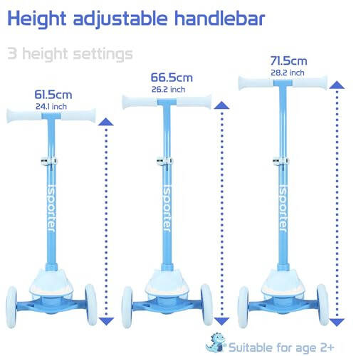 iSporter 3 g'ildirakli chaqaloq skuteri, 2-5 yoshli bolalar uchun, 3-5 yoshli o'g'il va qiz bolalar uchun - LED yorug'likli g'ildirakli, egilib boshqarish va balandlik sozlanadigan bolalar uch g'ildirakli skuteri - 3