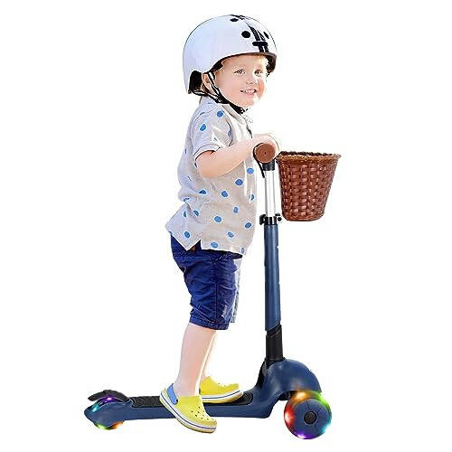 iSporter 3-Wheeled Toddler Scooter for Kids Ages 2-5, Toddlers Age 3-5 Year Old Boys and Girls- Kid Three Wheel Scooters with LED Light Up Wheels, Lean to Steer, and Height Adjustable - 1