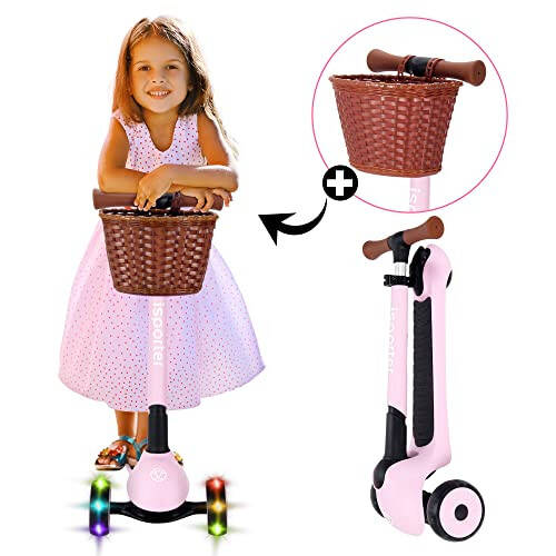 iSporter 3-Wheeled Toddler Scooter for Kids Ages 2-5, Toddlers Age 3-5 Year Old Boys and Girls- Kid Three Wheel Scooters with LED Light Up Wheels, Lean to Steer, and Height Adjustable - 1