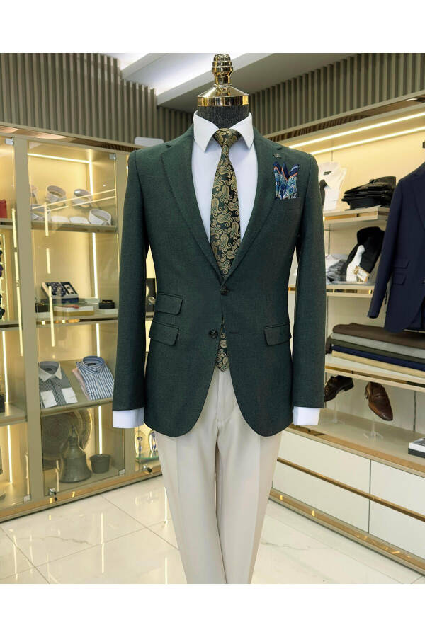 Italian Style Slim Fit 8 Drop Single Breasted Men's Blazer Green T10979 - 7