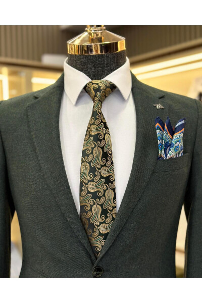 Italian Style Slim Fit 8 Drop Single Breasted Men's Blazer Green T10979 - 8