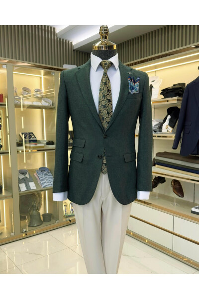 Italian Style Slim Fit 8 Drop Single Breasted Men's Blazer Green T10979 - 4