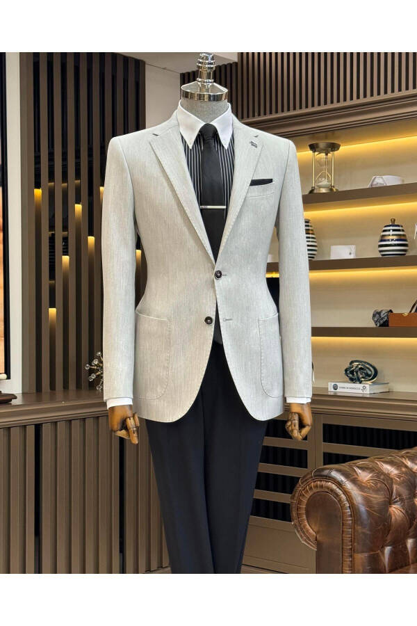 Italian Style Slim Fit Single Breasted Patch Pocket Men's Blazer Grey T11506 - 9