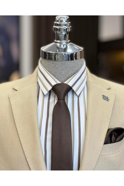 Italian Style Slim Fit Single Breasted Pocket Men's Blazer Beige T11508 - 8