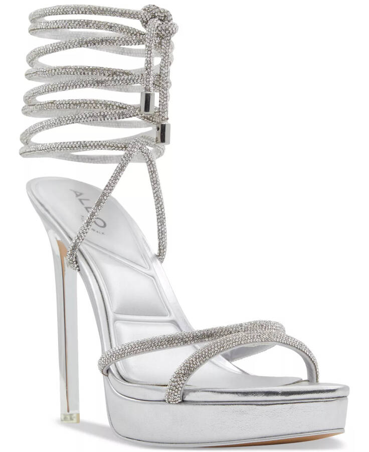 Izabella Ghillie Ankle-Tie Dress Sandals Silver - 6