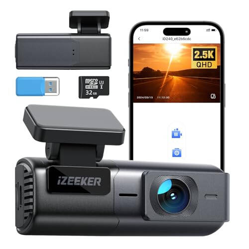 iZEEKER 2.5K Dash Cam WiFi Araç Kamerası, Mini Araç Kamerası 1440P Ön Kamera Uygulama ile, Ücretsiz 32GB Kart, Gece Görüşü, WDR, G-Sensör, Döngü Kaydı, 24 Saat Park Modu Desteği - 1