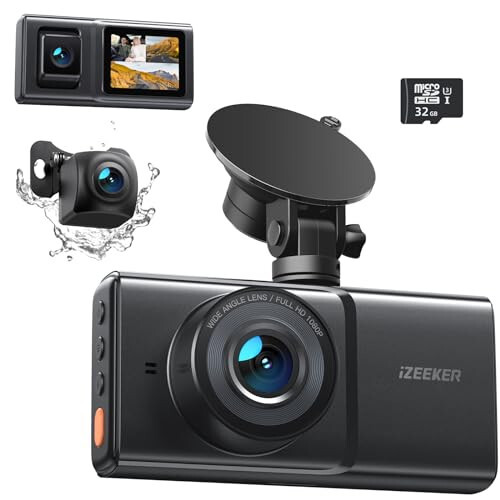 iZEEKER 3 Channel Dash Cam Front and Rear Inside, 2K Single, 1080P Triple Dash Camera for Cars with MicroSD Card, Infrared Night Vision for Taxi Driver, Accident Record, Loop Recording, Parking Mode - 1