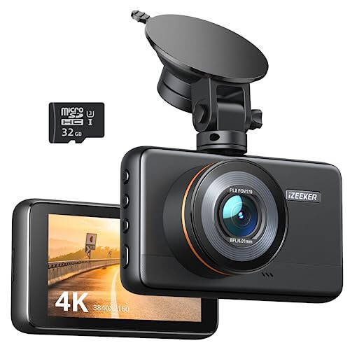 iZEEKER Dash Cam 4K, 2160P/1080P Araba Kamerası, WDR Gece Görüşü Araç Kamerası, Acil Durum Kaydı, Park İzleme, G-Sensörü, 32GB MicroSD Kart - 1