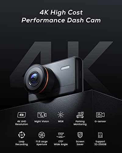 iZEEKER Dash Cam 4K, 2160P/1080P Avtomobil Kamerasi, WDR Kechasi Ko'rish Avtomobil Kamerasi, Favqulodda Vaziyat Yozuvi, To'xtashni Kuzatish, G-Sensor, 32GB MicroSD Karta - 2