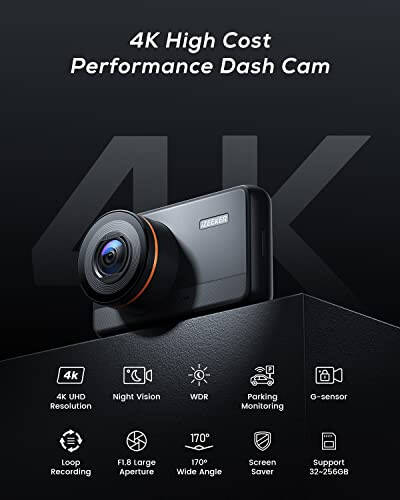 iZEEKER Dash Cam 4K, 2160P/1080P Avtomobil Kamerasi, WDR Kechasi Ko'rish Avtomobil Kamerasi, Favqulodda Vaziyat Yozuvi, To'xtashni Kuzatish, G-Sensor, 32GB MicroSD Karta - 2