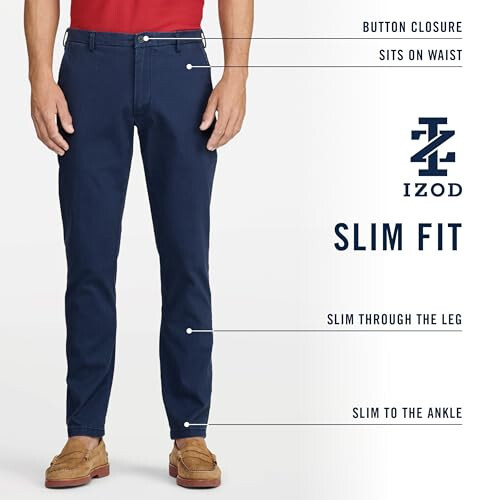 IZOD Erkek Saltwater Streç Düz Ön Slim Fit Chino Pantolon - 6