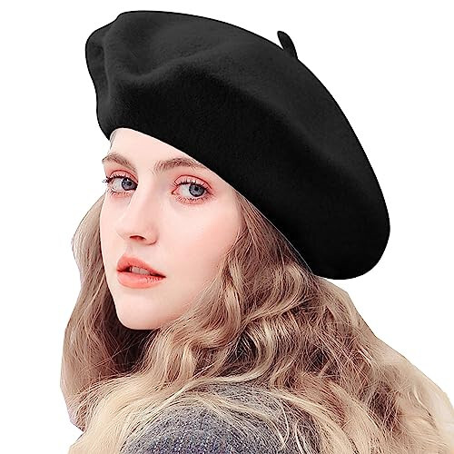 IZUS Women French Beret Hat Solid Artist Hat Wool Adult Beret Winter Warm Beanie Cap Fashion Ladies Men - 1