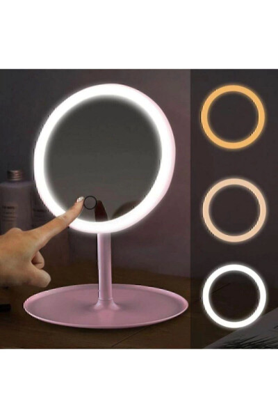 J56 Touch-Sensitive LED Lighted USB-Powered Round Tabletop Makeup Mirror White - 1