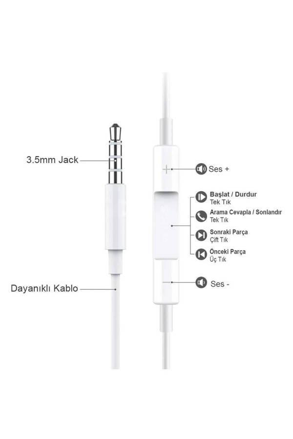 Jack Girişli Beyaz Kablolu Kulaklık Ios Android Uyumlu 3.5 mm Kulaklık - 7